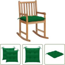 The Living Store Chaise à bascule avec coussin vert Bois de teck solide - Chaises De Jardin - Chaises à Bascule - Mobilier De Jardin - Meubles De
