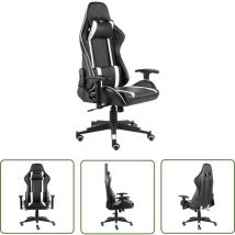The Living Store - Chaise de jeu pivotante Blanc pvc - Chaise Gaming - Chaise De Bureau - Chaise Ergonomique - Chaise Pivotante - Fauteuil Gamer