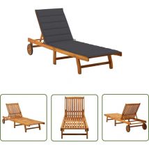 Hommoo - The Living Store Chaise longue de jardin avec coussin Bois d'acacia solide - Chaise Longue Jardin - Fauteuil De Jardin - Mobilier De Jardin