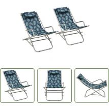 Longziming - The Living Store Chaises à bascule lot de 2 Acier Motif de feuilles - Transat Pliable - Chaise Longue - Mobilier De Jardin - Fauteuil De