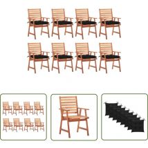 Hommoo - The Living Store Chaises à manger d'extérieur lot de 8 et coussins Acacia massif - Chaise De Jardin - Mobilier De Jardin - Chaise Extérieure