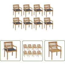 Chaises Batavia avec coussins lot de 8 Bois de teck solide - Chaise De Jardin - Mobilier De Jardin - Chaise En Teck - Chaise Confortable - Chaise