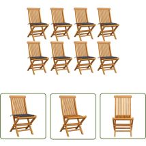 Chaises de jardin avec coussins anthracite lot de 8 Teck massif - Chaise De Jardin Pliable - Chaise De Jardin En Bois - Mobilier De Jardin - Chaise