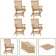 Tovbmup - The Living Store Chaises de jardin et coussins beige lot de 4 Bois teck massif - Chaise De Jardin - Mobilier De Jardin - Fauteuil De Jardin