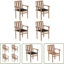 Chaises de jardin empilables avec coussins lot de 4 Teck solide - Chaise De Jardin - Mobilier De Jardin - Chaise Empilable - Teck - Chaise Extérieure