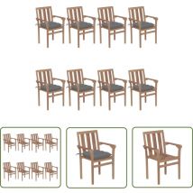 Chaises de jardin empilables avec coussins lot de 8 Teck solide - Chaise De Jardin - Mobilier De Jardin - Chaise Empilable - Teck - Chaise Extérieure