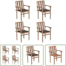 Chaises de jardin empilables avec coussins lot de 4 Teck solide - Chaise De Jardin - Mobilier De Jardin - Chaise Empilable - Teck - Chaise Extérieure
