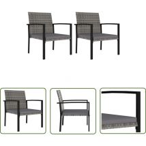 Hommoo - The Living Store Chaises à manger de jardin lot de 2 Résine tressée Gris - Chaise De Jardin - Meubles De Jardin - Mobilier De Jardin