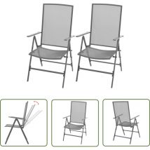 Hommoo - The Living Store Chaises empilables de jardin lot de 2 Acier Gris - Chaise De Jardin - Chaise Inclinable - Mobilier De Jardin - Meubles De