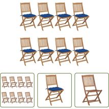 Bearsu - The Living Store Chaises pliables de jardin lot de 8 avec coussins Bois d'acacia - Chaise De Jardin - Fauteuil De Jardin - Mobilier De