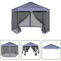 The Living Store - Chapiteau hexagonal avec 6 parois latérales 3,6x3,1m Bleu foncé - Tente Extérieure - Chapiteau Pliable - Gazebo - Abri Solaire