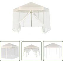 Longziming - The Living Store Chapiteau hexagonal et 6 parois latérales 3,6x3,1 m Blanc crème - Tente Extérieure - Chapiteau Pliable - Abri Solaire