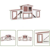 The Living Store - Clapier large d'extérieur Marron et blanc 204x45x85 cm Bois - Clapier Lapin - Clapier Exterieur - Clapier Bois - Habitat Lapin