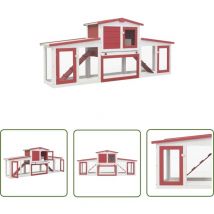 The Living Store Clapier large d'extérieur Rouge et blanc 204x45x85 cm Bois - Clapier Lapin - Clapier Exterieur - Clapier Bois - Habitat Lapin