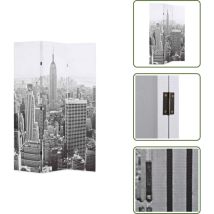 The Living Store Cloison de séparation pliable 120x170 cm New York Noir et blanc - Cloison De Séparation - Écran De Séparation - Divan D'intérieur