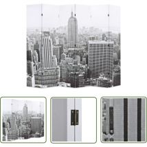 The Living Store - Cloison de séparation pliable 228x170 cm New York Noir et blanc - Cloison De Séparation - Écran De Séparation - Divan D'intérieur