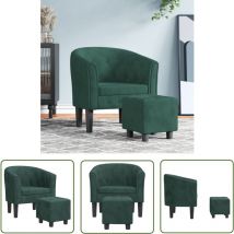 Clubsessel mit Fußhocker Dunkelgrün Samt - Samtsofa - Lounge Chair - Sessel Dunkelgrün - Bequeme Couch - Gemütlicher Stuhl - The Living Store