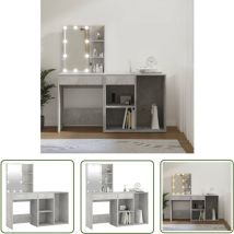The Living Store - Coiffeuse à led avec armoire Gris béton Bois d'ingénierie - Coiffeuse Led - Coiffeuse Avec Miroir - Table De Maquillage - Meuble