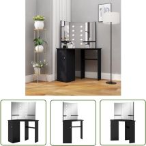 Devenirriche - The Living Store Coiffeuse d'angle avec led Noir 111x54x141,5 cm - Coiffeuse - Meuble De Salle De Bain - Vanity - Dressing - Miroir