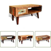 Hommoo - The Living Store Couchtisch mit Abgerundeter Seite & 1 Schublade Altholz - Couchtisch - Holzmöbel - Altholz - Recycelt - Handgefertigt