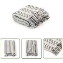 Couverture coton à rayures 220x250 cm Gris et Blanc - Couverture - Plaid - Coton - Gris - Blanche - The Living Store