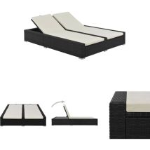 The Living Store Doppel-Sonnenliege Poly Rattan Schwarz - Gartenbetten - Schwarz