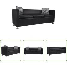 Canapé à 3 places cuir artificiel noir - Canapé 3 Places - Canapé Cuir Artificiel - Canapé Noir - Canapé Confortable - Canapé Moderne - The Living