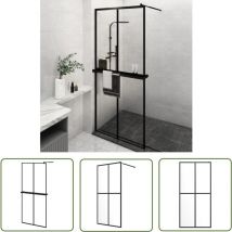 The Living Store Duschwand mit Ablage für Walk-In-Dusche Schwarz 90x195 cm esg - ESG-Glas - Duschwand - Walk-In-Dusche - Duschablagen - Dusche Schwarz