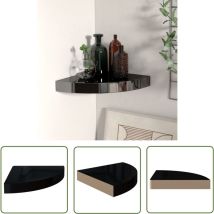 The Living Store Eck-Schweberegal Hochglanz-Schwarz 25x25x3,8 cm MDF - Eckwandregal - Schwarz - Waben-MDF - Metall - Schwebender Regal
