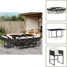 The Living Store Ensemble à manger de jardin 11 pcs coussins noir résine tressée - Meubles De Jardin - Salon De Jardin - Set De Jardin - Table De