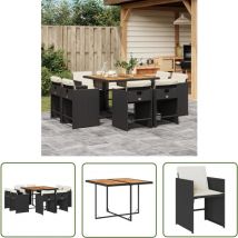 The Living Store - Ensemble à manger de jardin 9pcs coussins noir résine tressée - Salon De Jardin - Meuble De Jardin - Set De Salon De Jardin