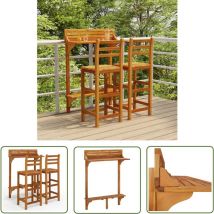 The Living Store - Ensemble de bar de balcon 3 pcs Bois d'acacia massif - Salon De Jardin - Meuble De Jardin - Set De Salon Extérieur - Table Bistro