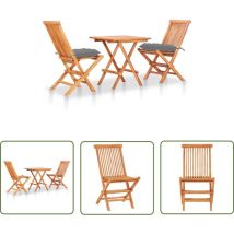 Devenirriche - The Living Store Ensemble de bistro 3 pcs avec coussins gris Bois de teck massif - Ensemble De Bistro - Salon De Jardin - Mobilier De