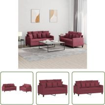 Ensemble de canapés 2 pcs avec coussins Rouge bordeaux Tissu - Canape - Sofa - Meuble Salon - Ensemble Canapé - Red - The Living Store