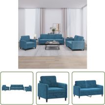 The Living Store Ensemble de canapés 3 pcs bleu velours - Canape - Ensemble De Canape - Canapé Bleu - Canapé Velours - Meuble Salon