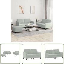 The Living Store Ensemble de canapés 3 pcs gris clair velours - Canapé Velours - Canapé Gris - Ensemble Canapé - Salon Moderne - Meubles Living Room