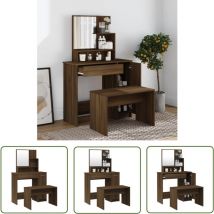 Tovbmup - The Living Store Ensemble de coiffeuse Chêne marron 86,5x35x136 cm - Meuble De Salle De Bain - Coiffeuse - Table De Maquillage - Meuble