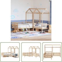 Ensemble de lit de jour et de banc avec toit sans matelas - Lit Plateforme - Lit Convertible - Meuble Multifonction - Lit Bois Brun - Lit Salle