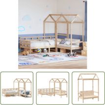 Ensemble de lit de jour et de banc avec toit sans matelas - Lit Plateforme - Lit Convertible - Meuble Multifonction - Lit Bois Brun - Mobilier Salle