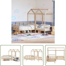Ensemble de lit de jour et de banc avec toit sans matelas - Lit Plateforme - Lit Convertible - Meuble Multifonction - Lit Salle Séjour - Mobilier