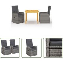 The Living Store Ensemble à manger de jardin 3 pcs Gris - Salon De Jardin - Mobilier De Jardin - Table De Jardin - Chaises De Jardin - Acacia