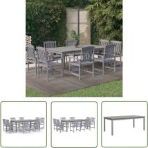 The Living Store Ensemble à manger de jardin 9 pcs Bois d'acacia Gris - Salon De Jardin - Meubles De Jardin - Table De Jardin - Chaises De Jardin