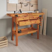 The Living Store - tabli avec tiroirs et étaux 124x52x83 cm Bois massif d'acacia Brun