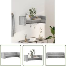 The Living Store - tagère murale gris béton 100x35x30,5 cm bois d'ingénierie - Étagère Murale - Étagère Grise - Étagère Design - Rangement Mural