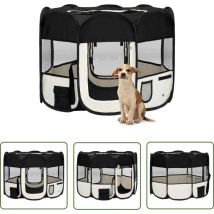 Design In - The Living Store Faltbarer Welpenlaufstall mit Tragetasche Schwarz 90x90x58 cm - Hundeauslauf - Welpenspielplatz - Transportbox Für Tiere