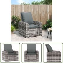 The Living Store - Fauteuil inclinable de jardin avec coussins gris résine tressée - Fauteuil Inclinable - Fauteuil De Jardin - Mobilier De Jardin