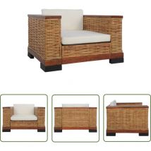 The Living Store Fauteuil avec coussins Marron Rotin naturel - Fauteuil Rotin - Fauteuil Design - Fauteuil Intérieur - Chaise Confortable - Mobilier