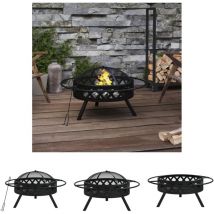 The Living Store Feuerschale mit Schürhaken 70 cm xxl Stahl - Kamine - Schwarz