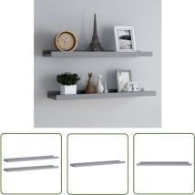 The Living Store Étagères à rebord pour cadre photo 2 pcs Gris 80x9x3 cm MDF - Étagères Murales - Étagères Déco - Rangement Mural - Décoration Murale