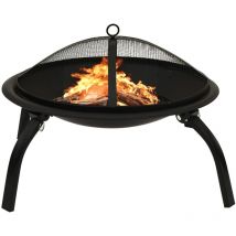 Longziming - Foyer et barbecue avec tisonnier 2 en 1 56x56x49 cm Acier - The Living Store - Noir